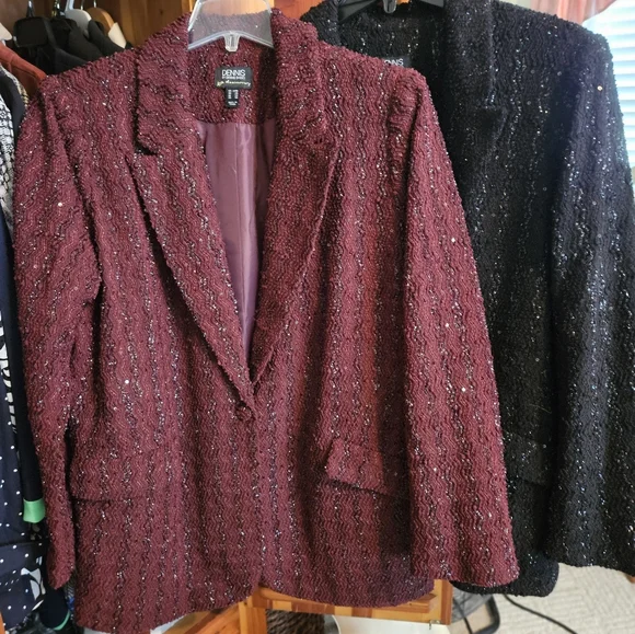 Dennis Basso Boucle Blazer Women's Burgundy & Black Textured With Sequins 2X--3X - Picture 5 of 6